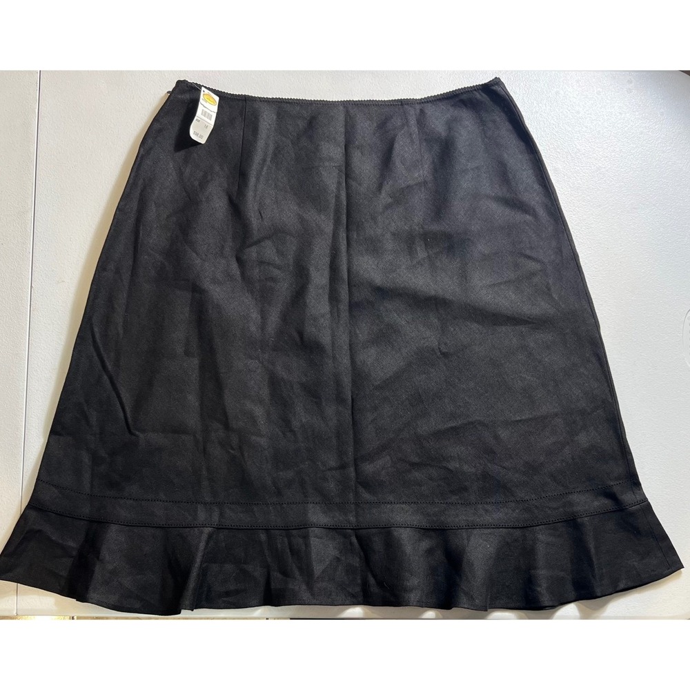 Talbots Irish Linen Black A Line Midi Skirt Size 18 Ruffle Hem